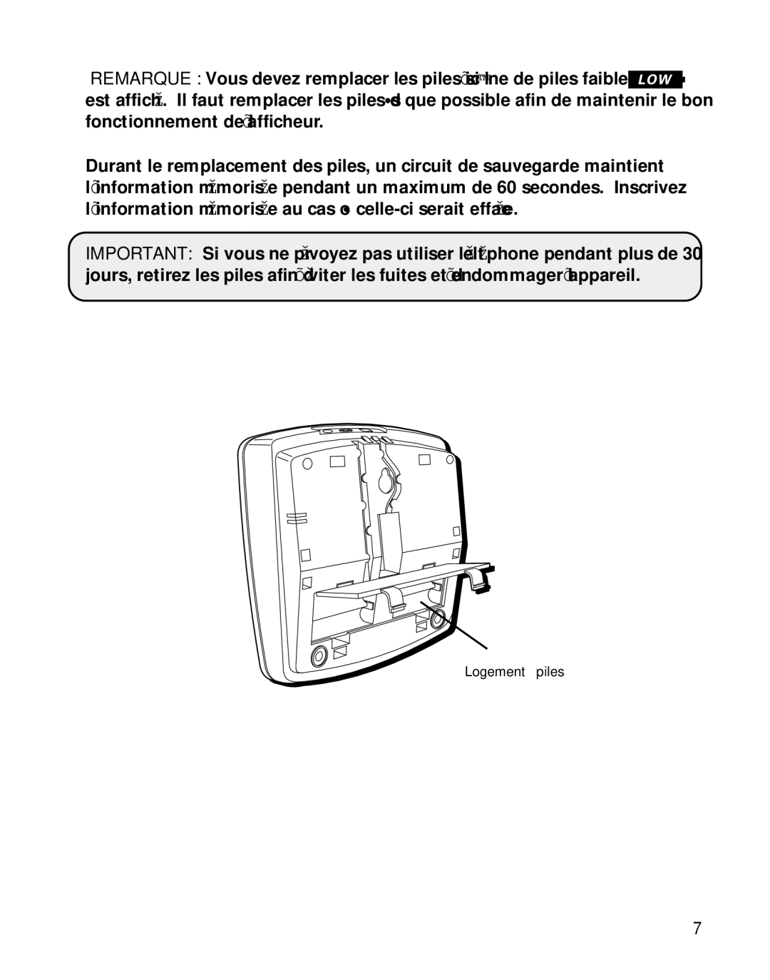 GE 29391 manual Logement à piles 