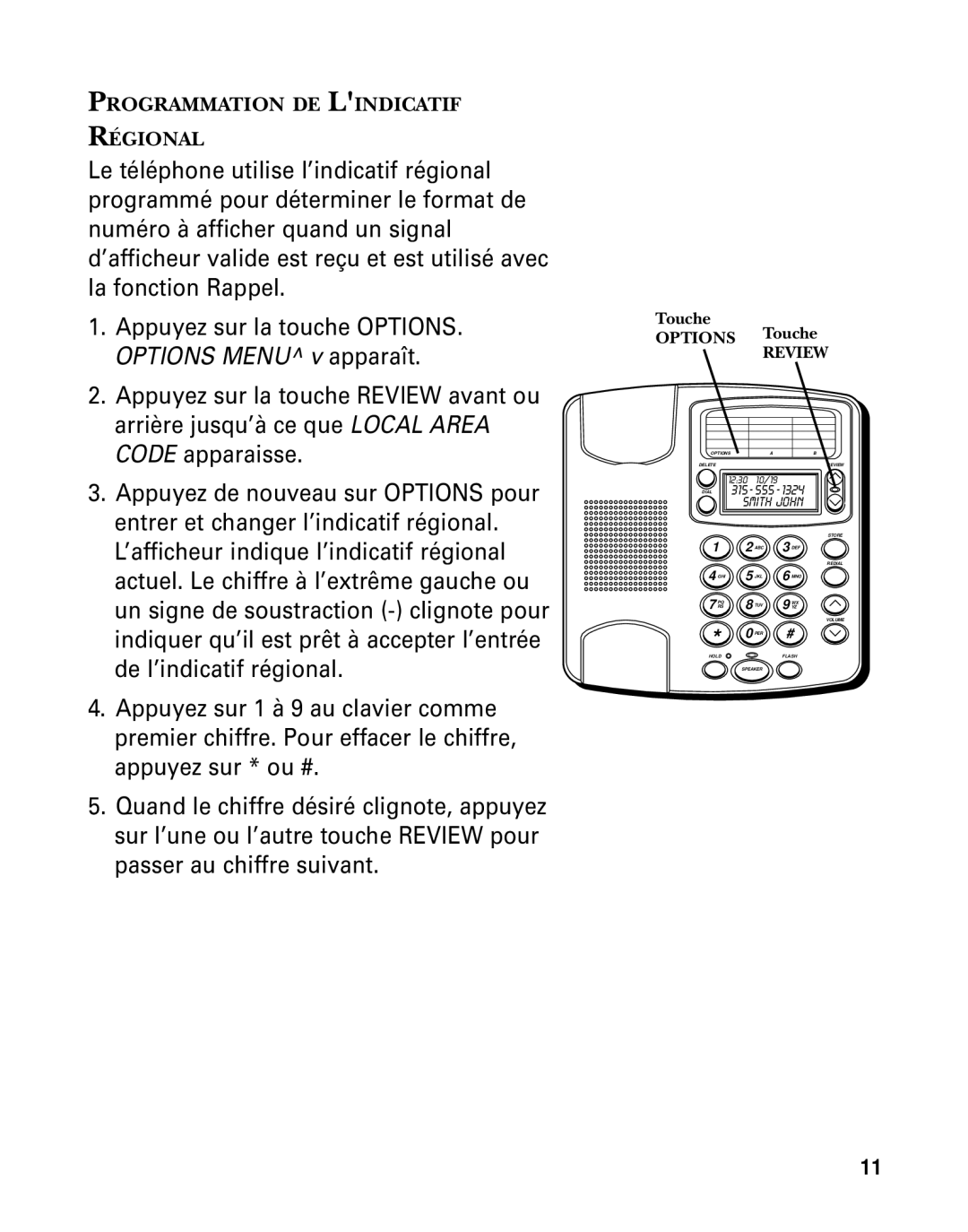 GE 29391 manual Programmation DE Lindicatif Régional 