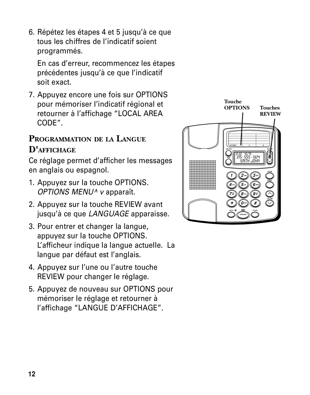 GE 29391 manual Touche Options Touches 