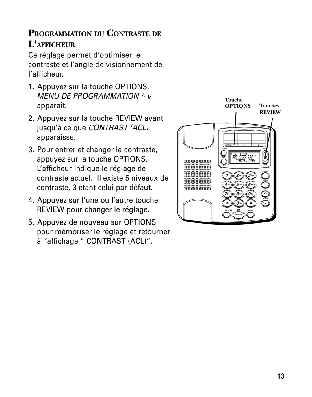 GE 29391 manual Programmation DU Contraste DE Lafficheur 