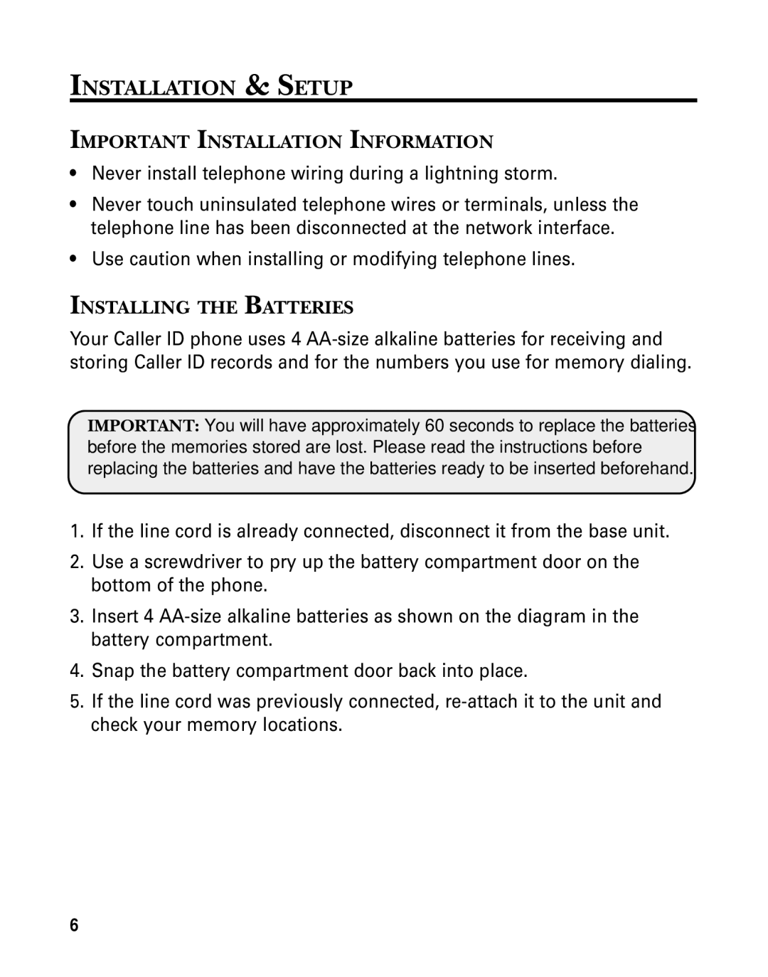 GE 29391 manual Installation & Setup, Important Installation Information, Installing the Batteries 