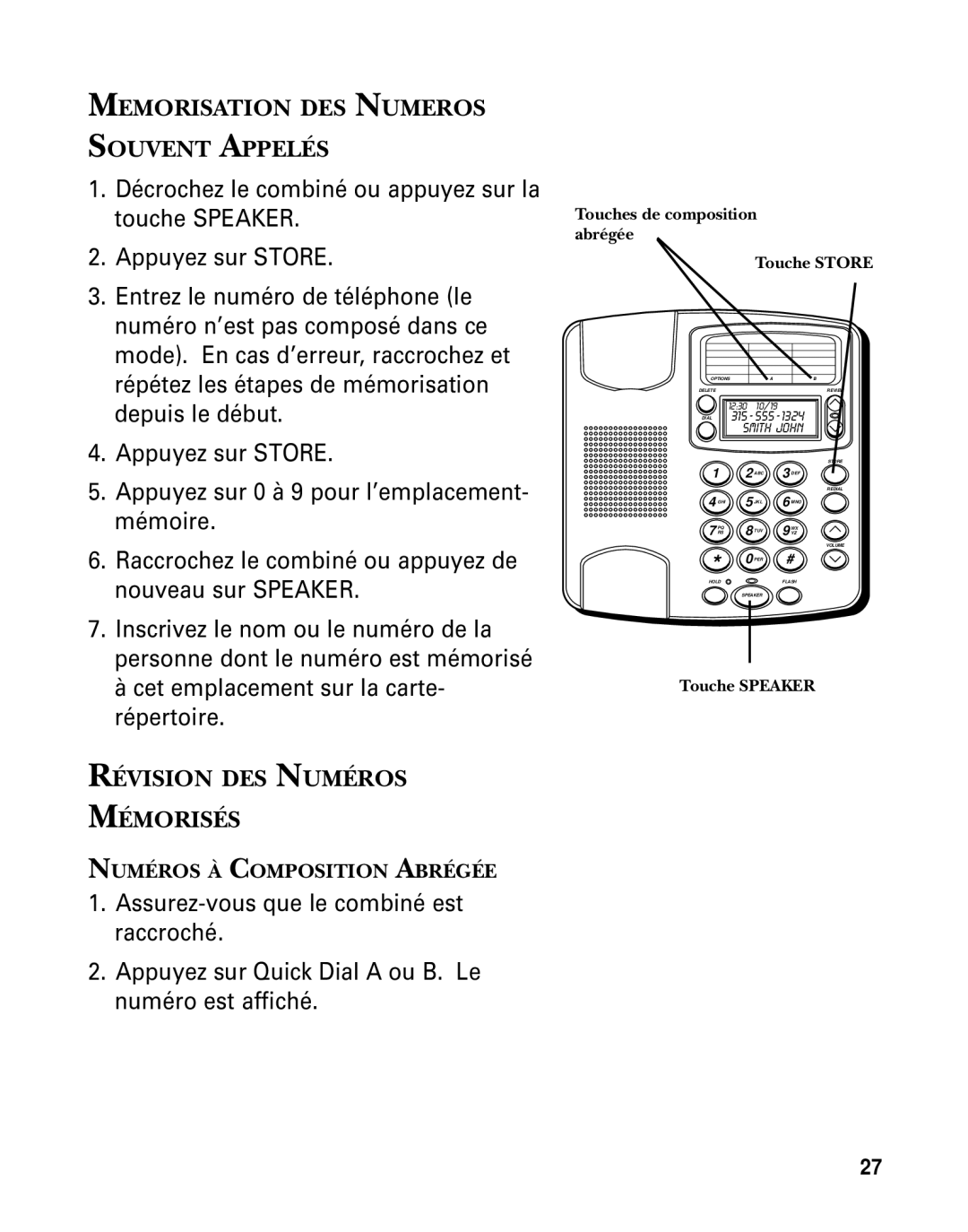 GE 29391 manual Memorisation DES Numeros Souvent Appelés, Révision DES Numéros Mémorisés 