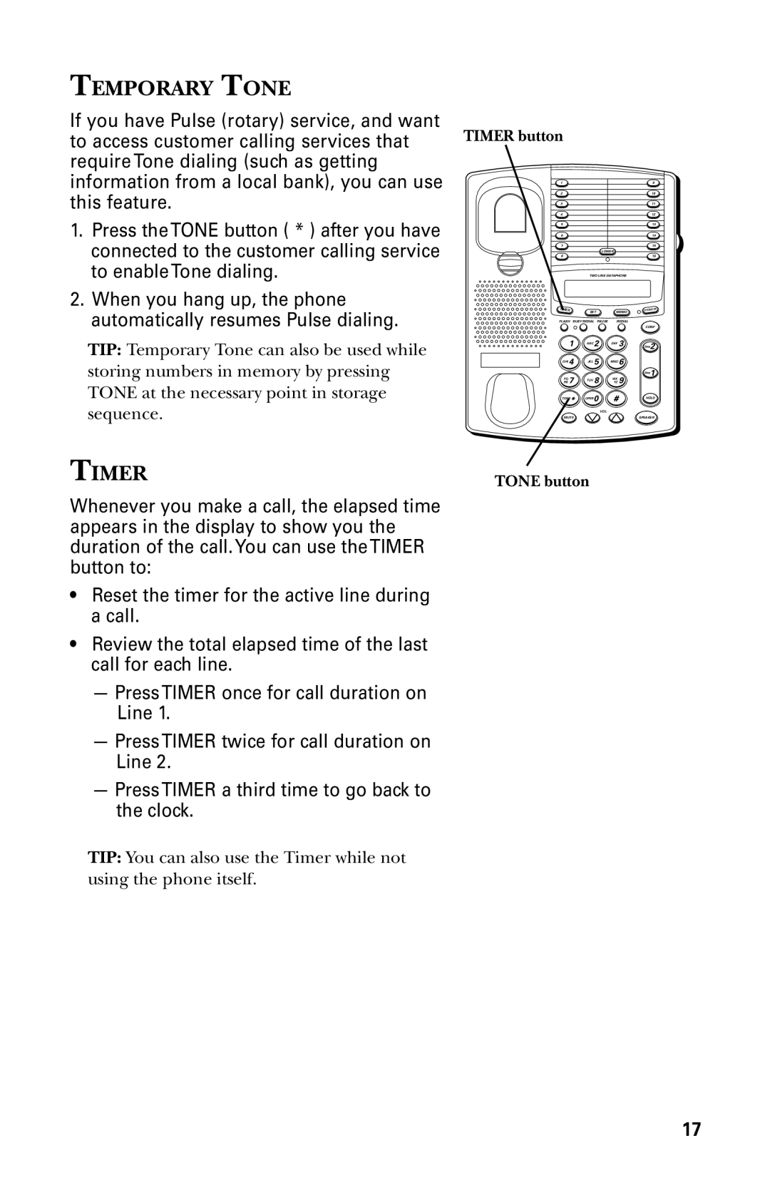 GE 29438 manual Temporary Tone, Timer 