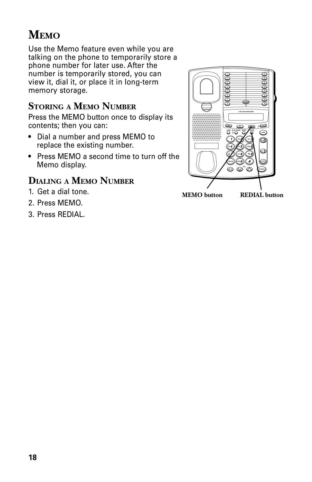 GE 29438 manual Dialing a Memo Number 