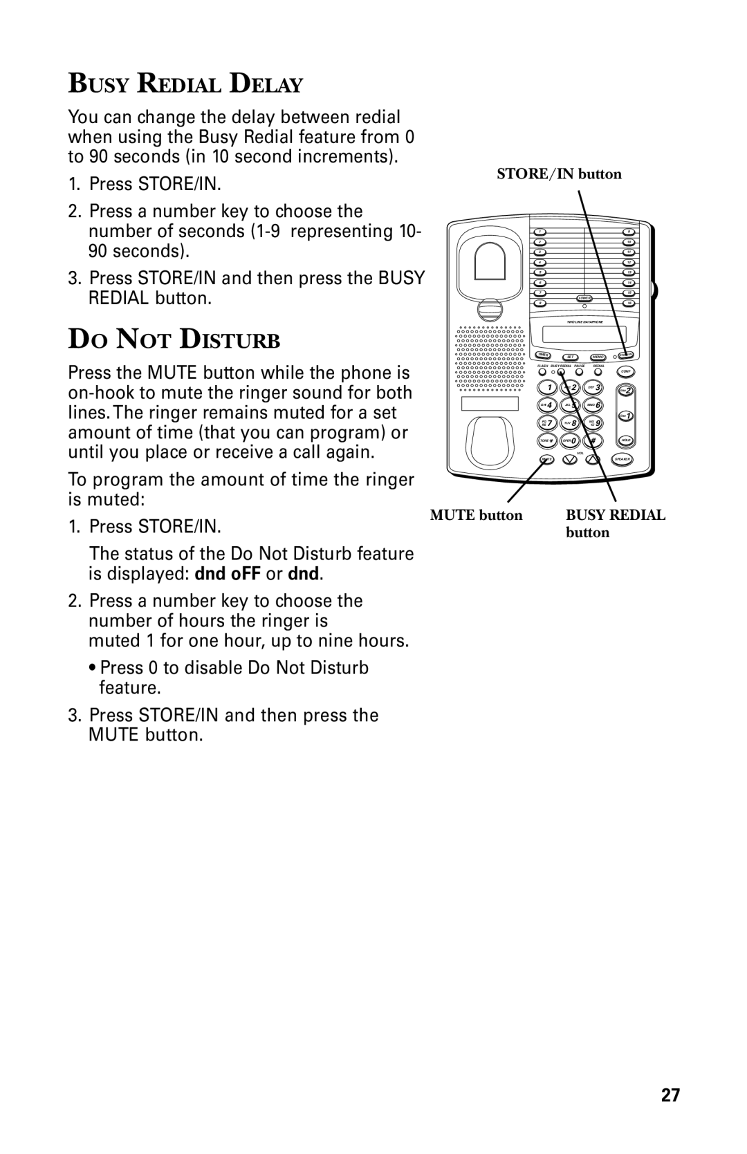 GE 29438 manual Busy Redial Delay, Do not Disturb 