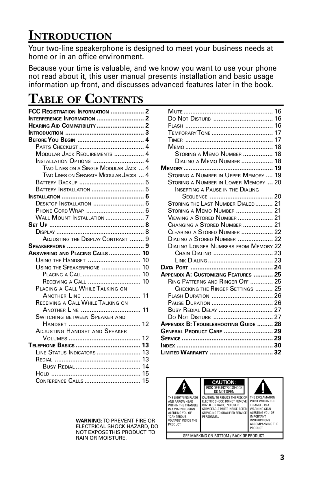 GE 29438 manual Introduction, Table of Contents 