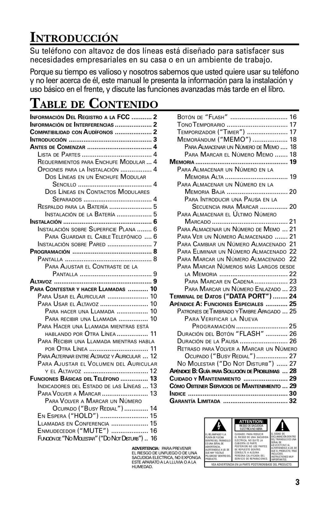 GE 29438 manual Introducción, Table DE Contenido 