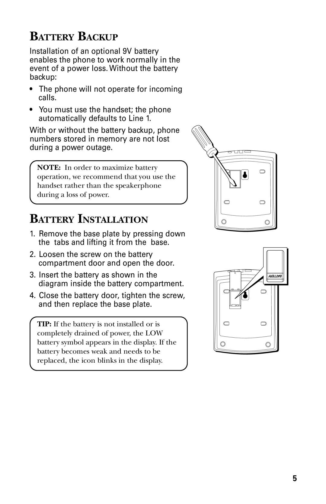 GE 29438 manual Battery Backup, Battery Installation 