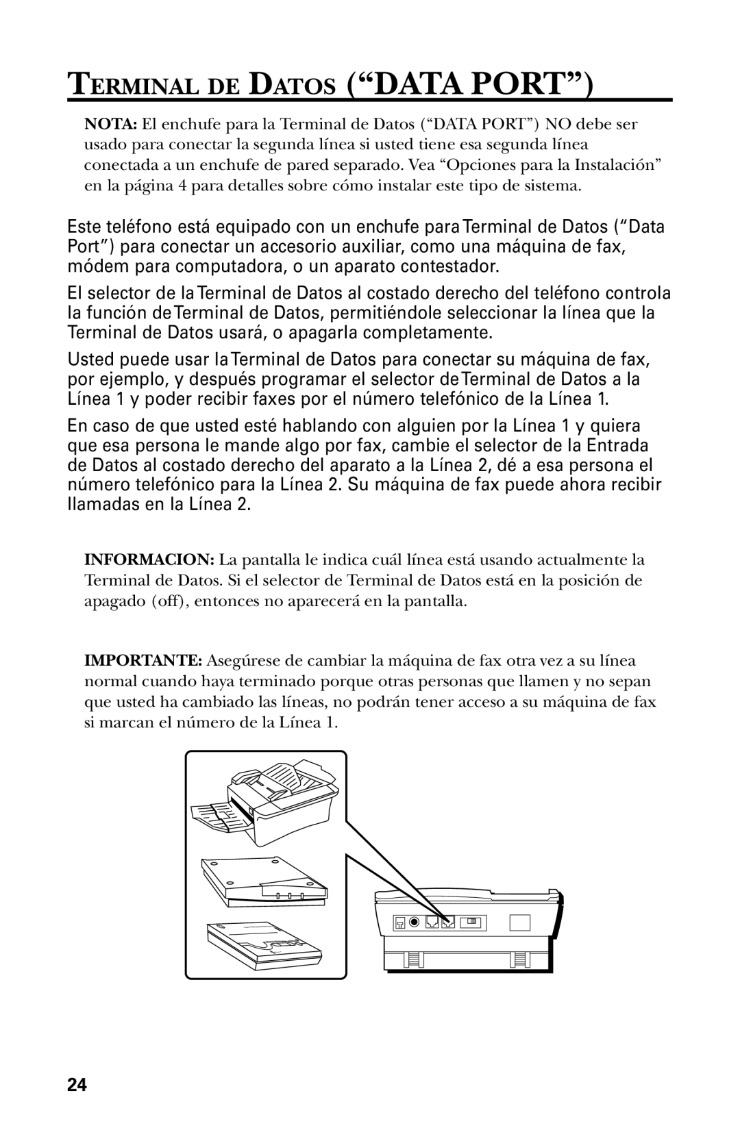 GE 29438 manual Terminal DE Datos Data Port 