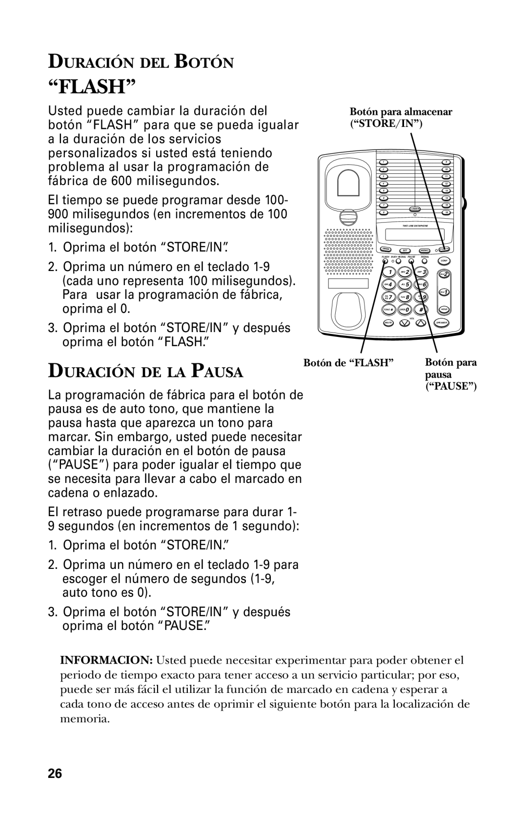 GE 29438 manual Duración DEL Botón, Duración DE LA Pausa 