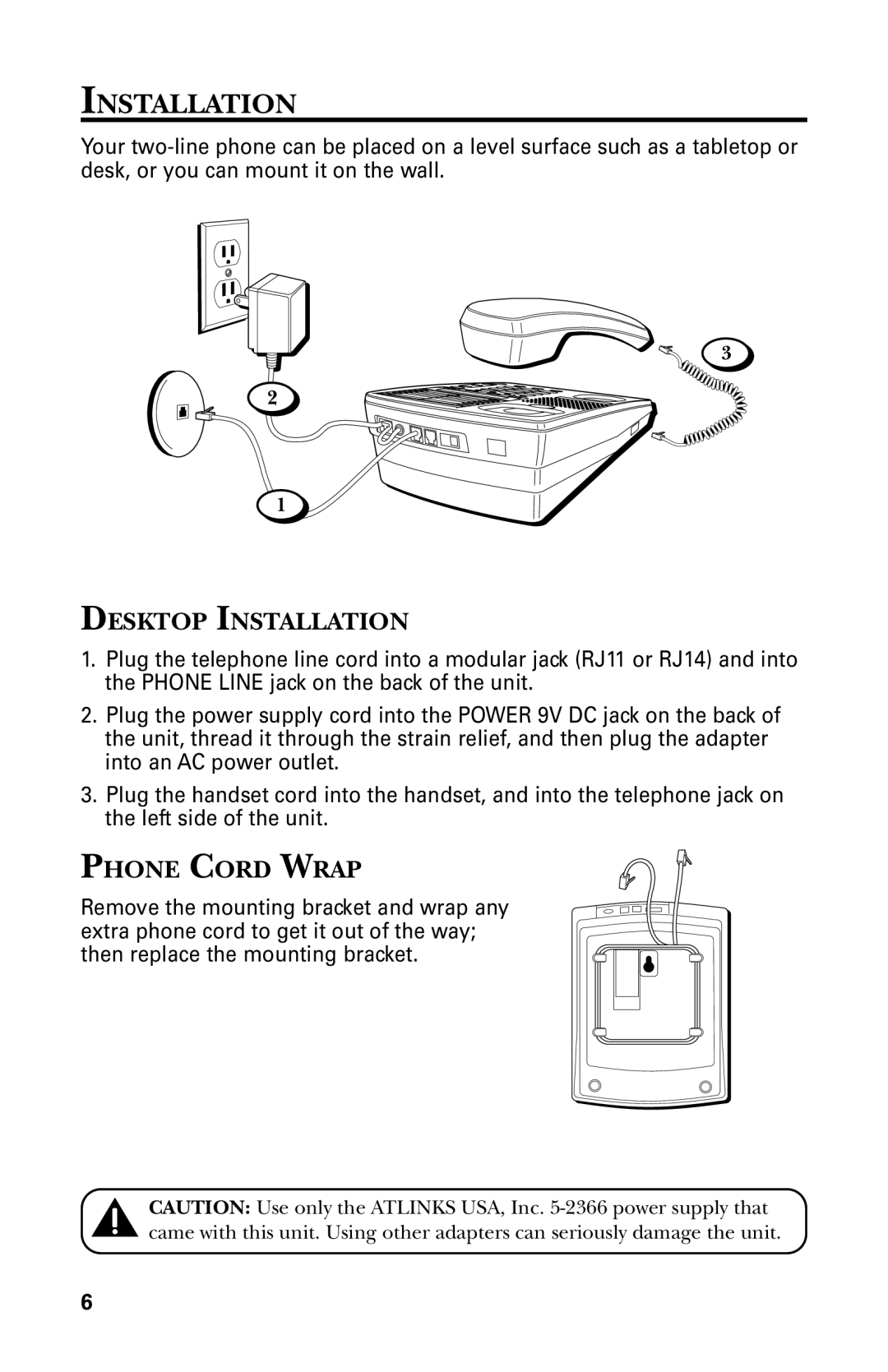 GE 29438 manual Desktop Installation, Phone Cord Wrap 