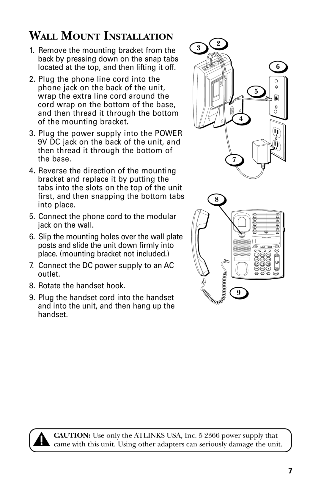 GE 29438 manual Wall Mount Installation, Connect the phone cord to the modular Jack on the wall 