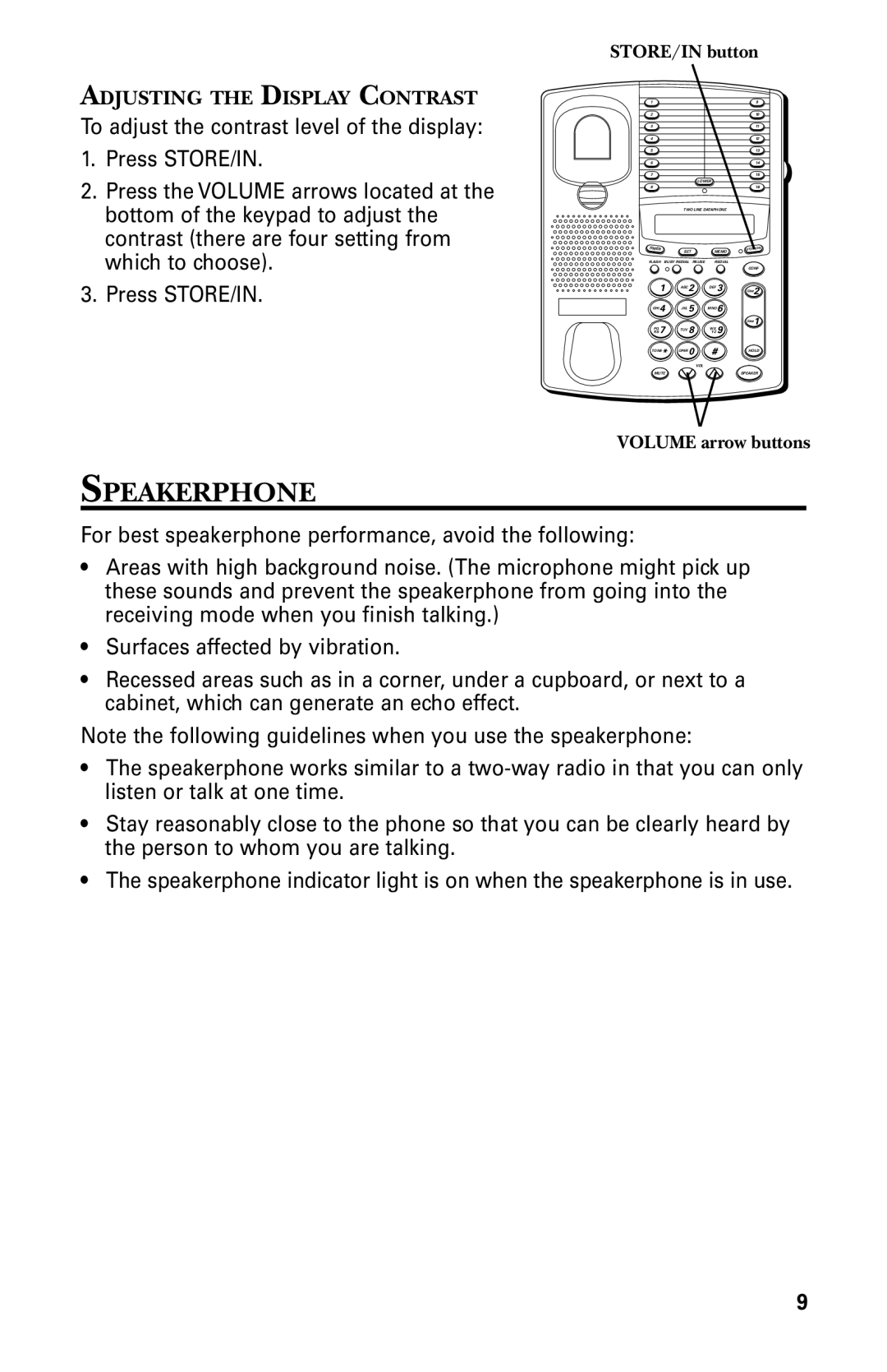 GE 29438 manual Speakerphone, Contrast there are four setting from 