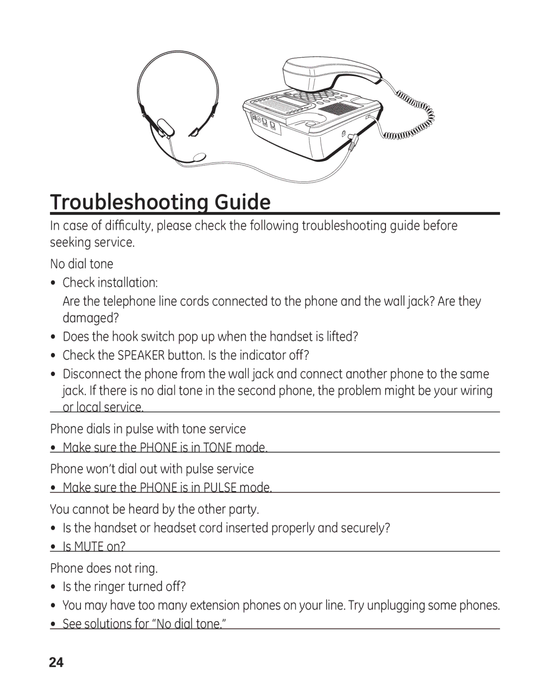 GE 29484 2-Line, 16017970 manual Troubleshooting Guide 