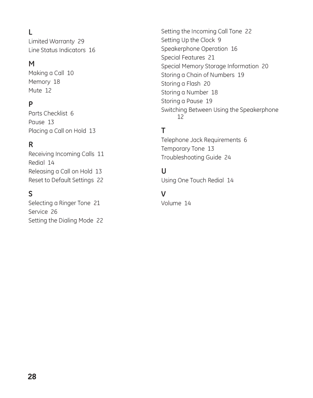 GE 29484GE2 manual Limited Warranty 29 Line Status Indicators 