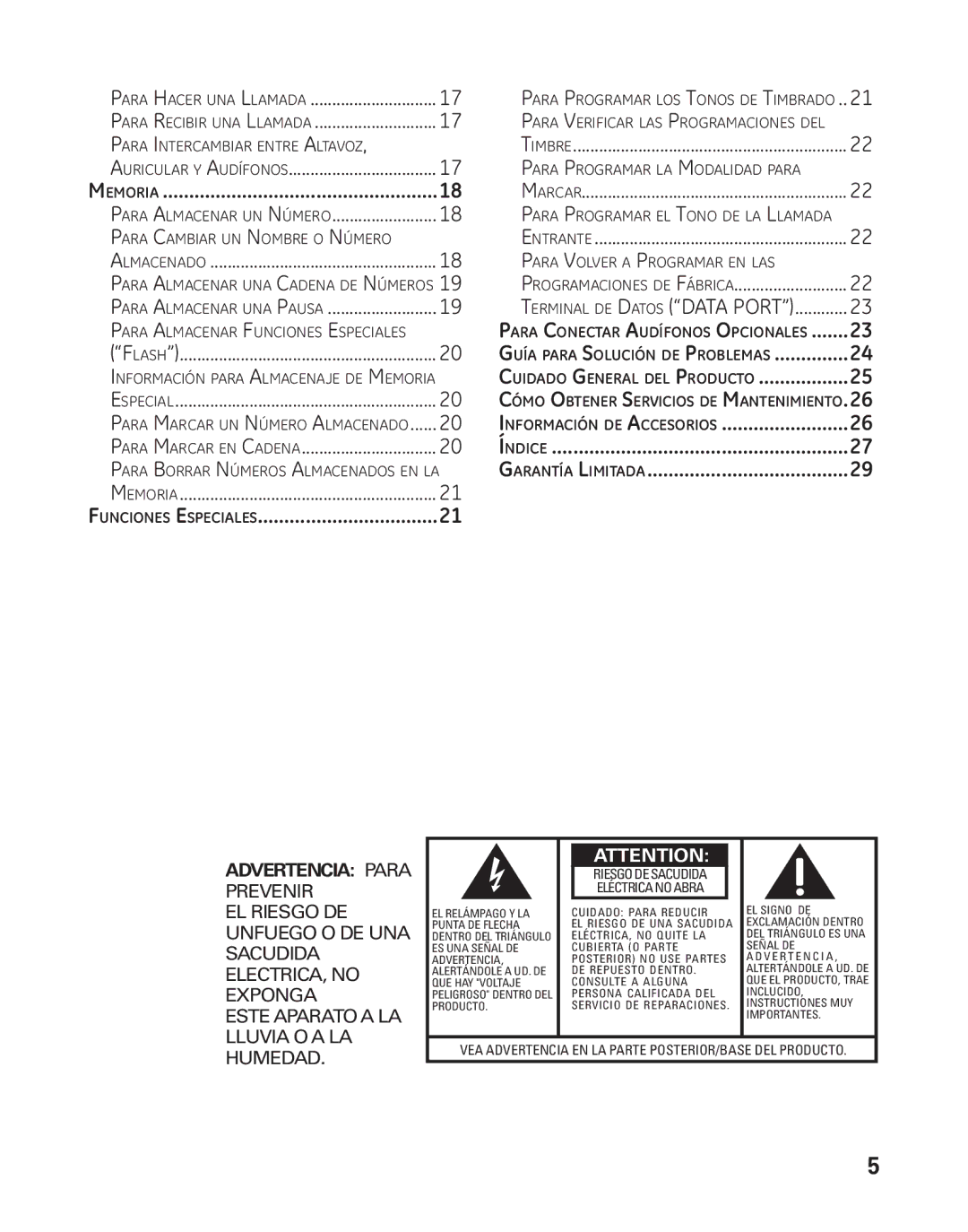 GE 29484GE2 manual Información de Accesorios, Garantía Limitada, Funciones Especiales 