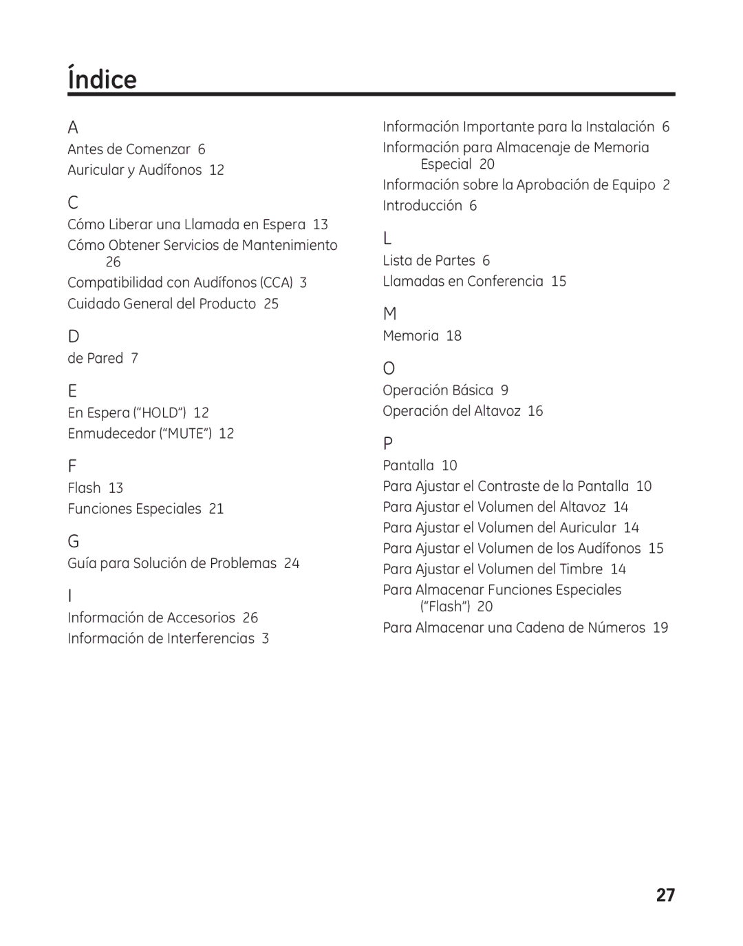 GE 29484GE2 manual Índice 