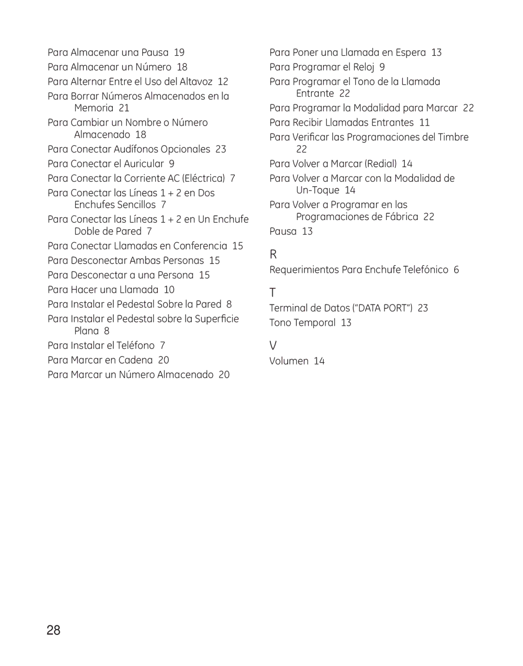 GE 29484GE2 manual Para Almacenar una Pausa 19 Para Almacenar un Número 