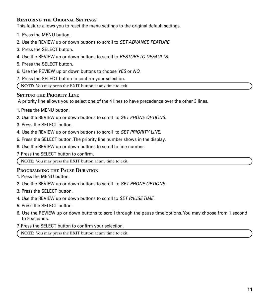 GE 29487 manual Restoring the Original Settings 