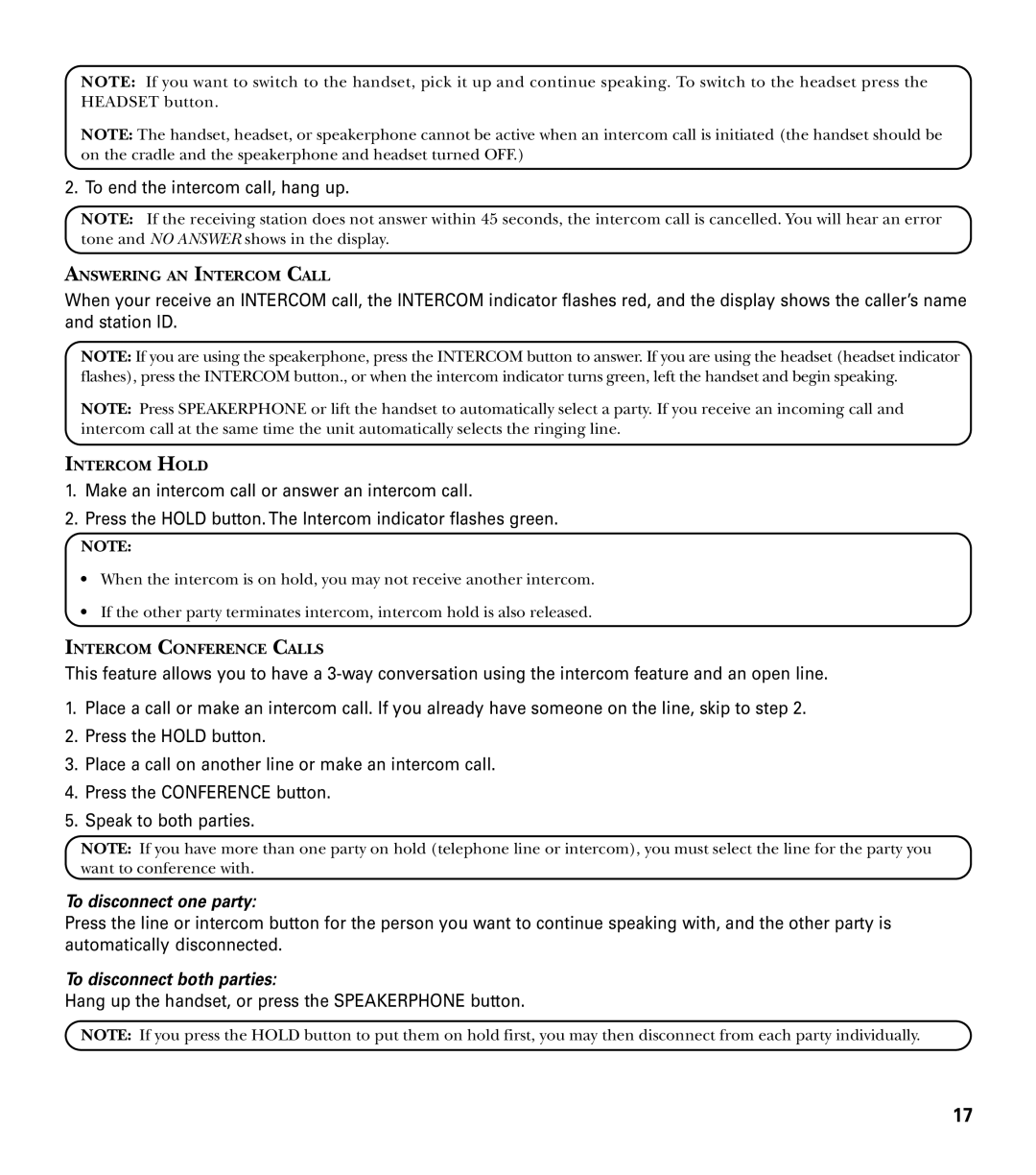 GE 29487 manual To end the intercom call, hang up 