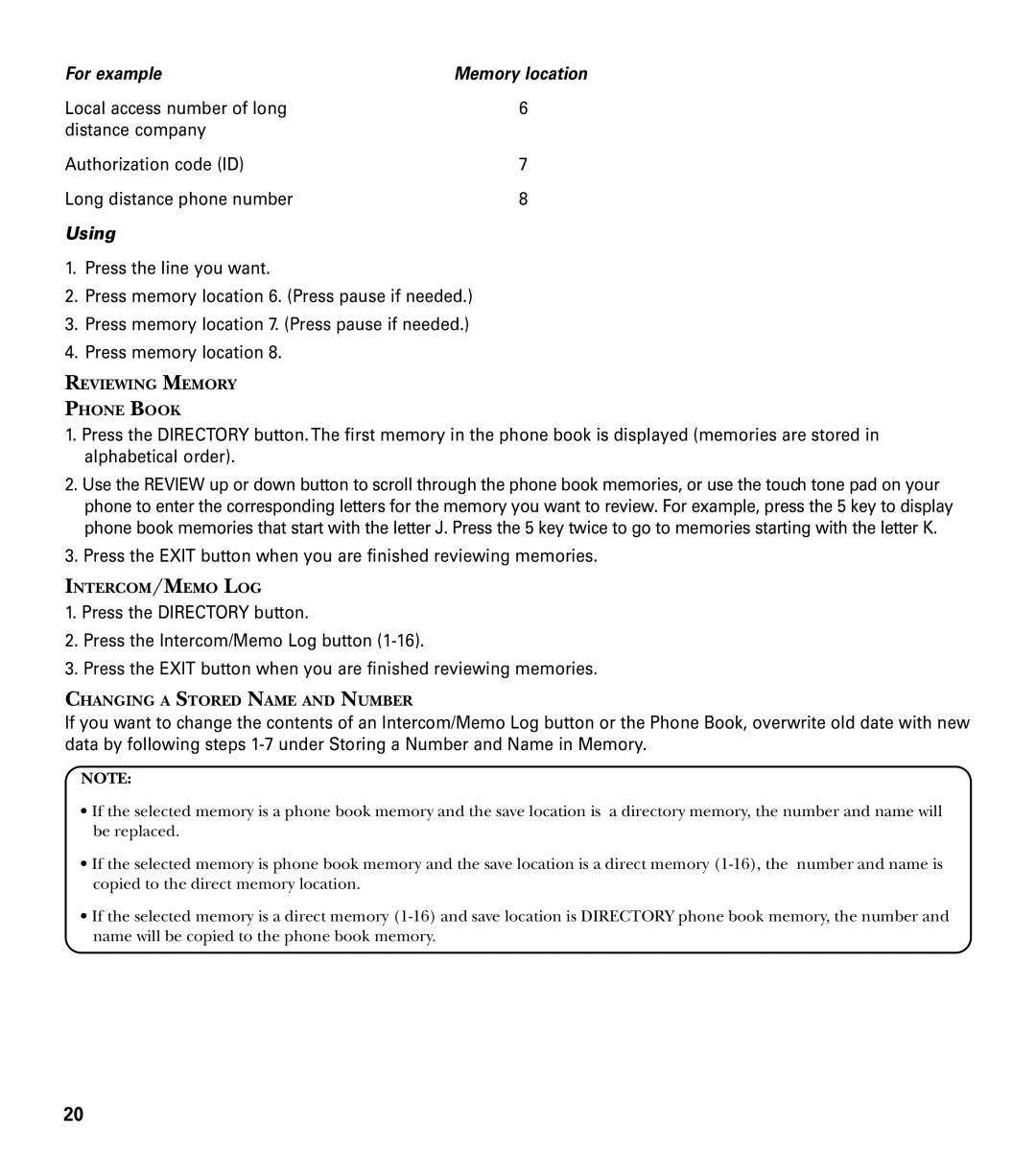 GE 29487 manual For example Memory location 