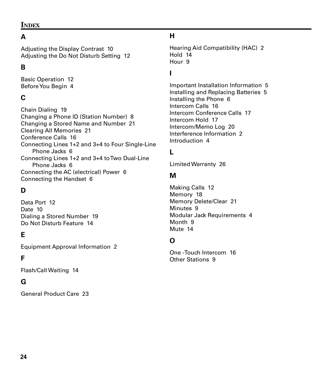 GE 29487 manual Index 