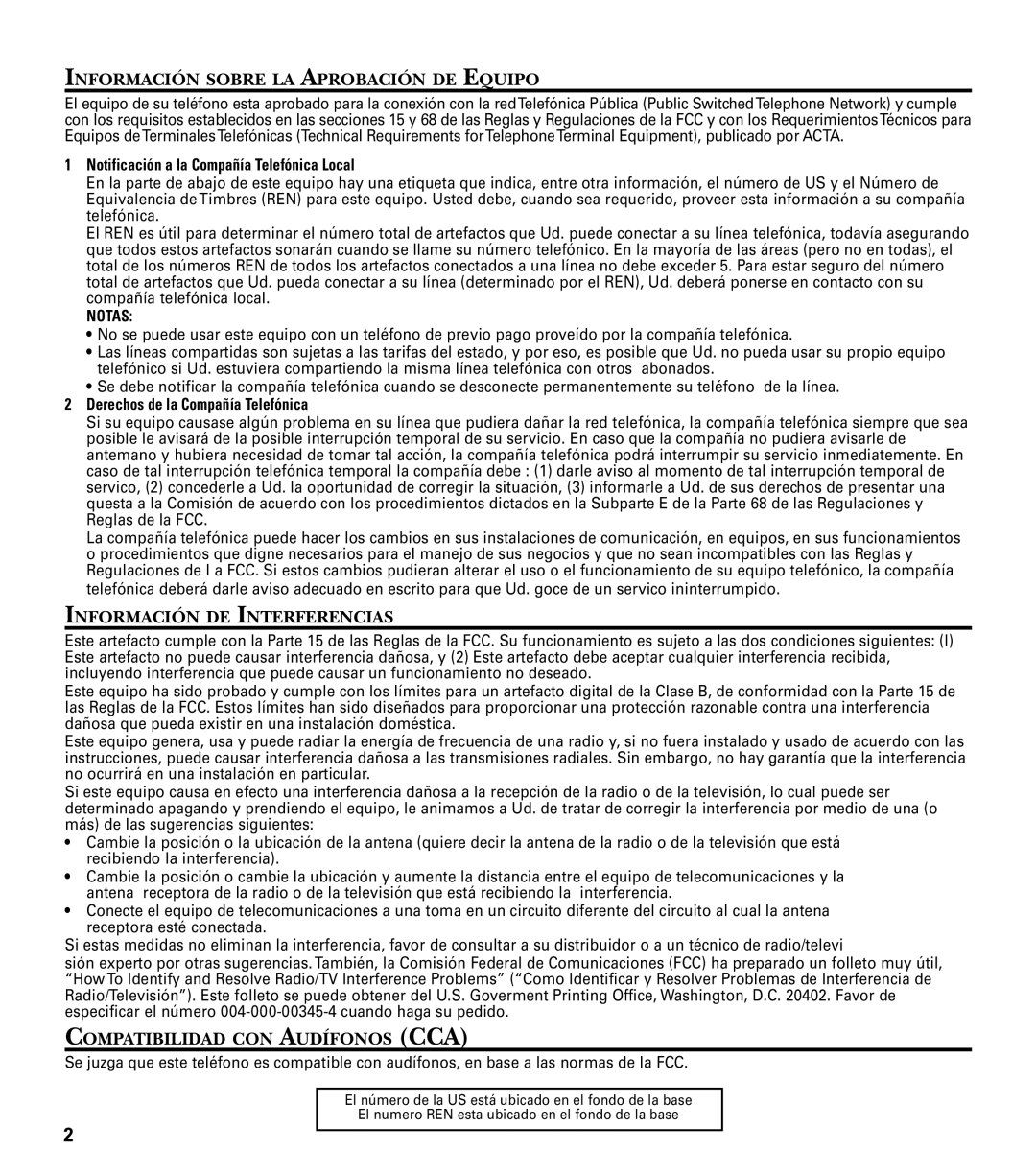 GE 29487 manual Información Sobre LA Aprobación DE Equipo, Información DE Interferencias, Compatibilidad CON Audífonos CCA 