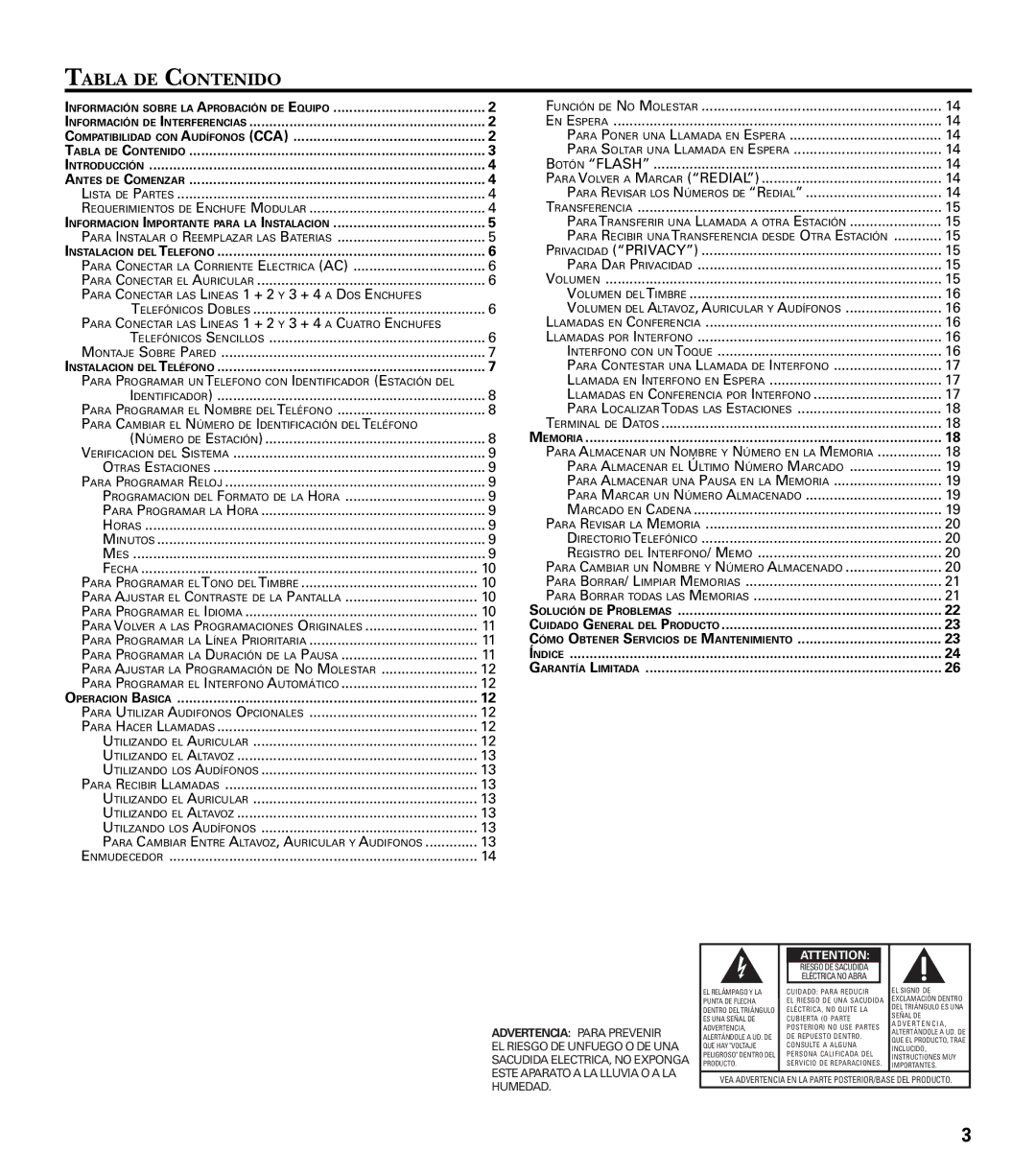 GE 29487 manual Tabla DE Contenido, Informacion Importante Para LA Instalacion 