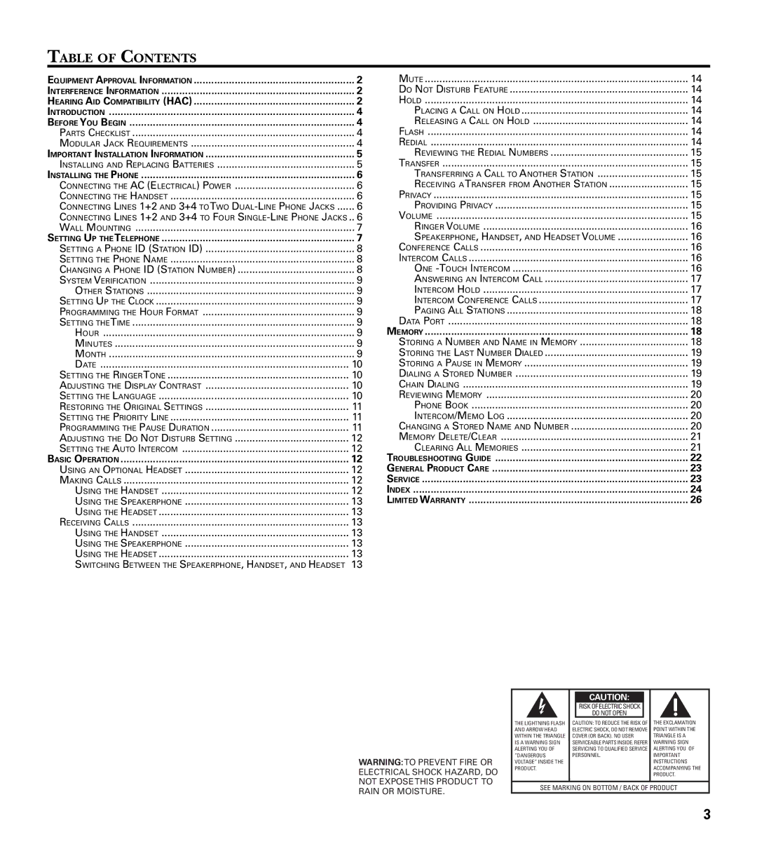 GE 29487 manual Table of Contents 