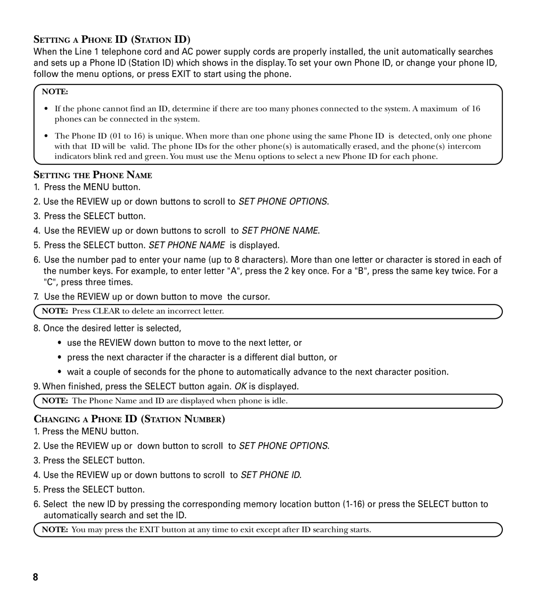 GE 29487 manual Setting a Phone ID Station ID 