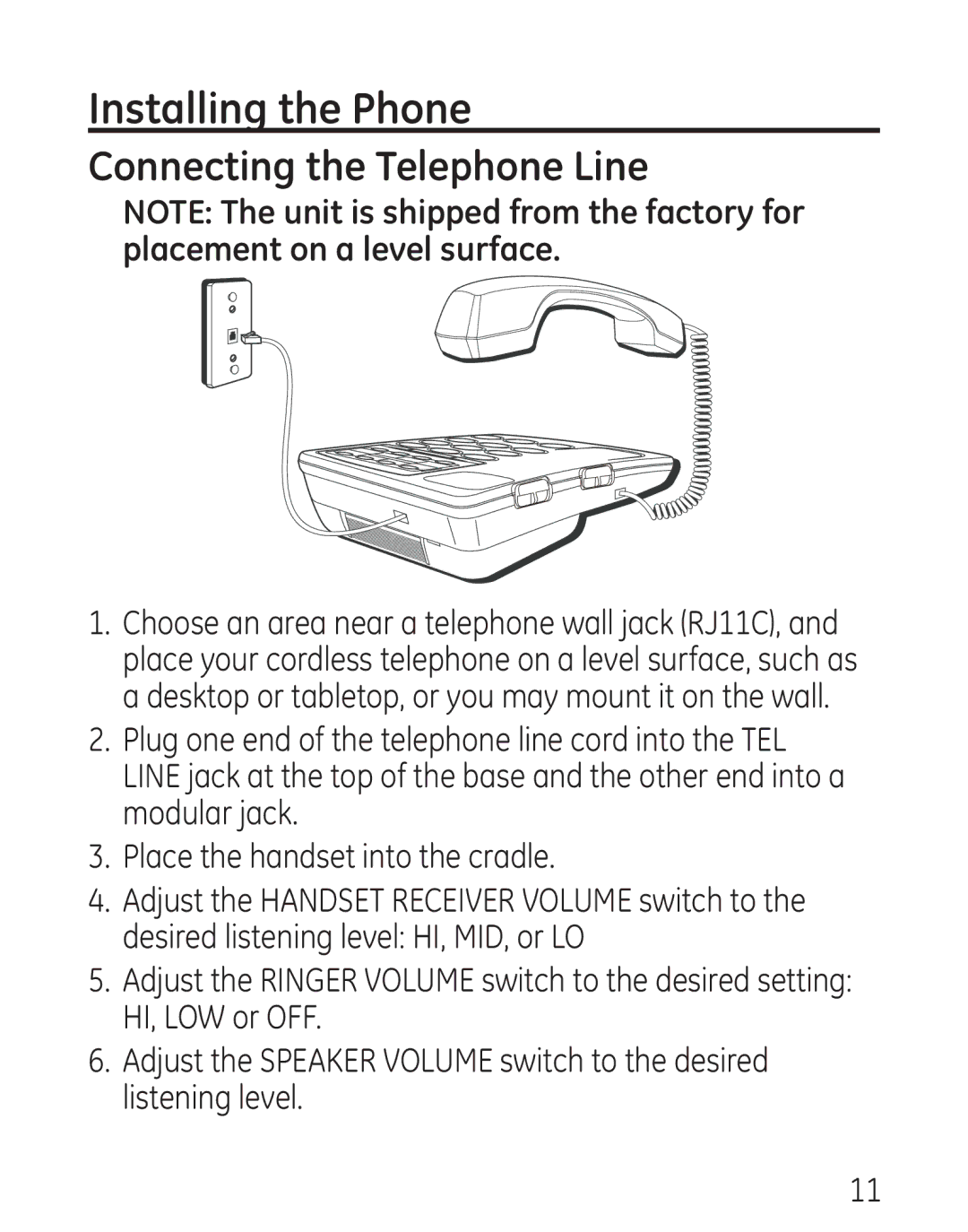 GE 29568 manual Installing the Phone, Connecting the Telephone Line 