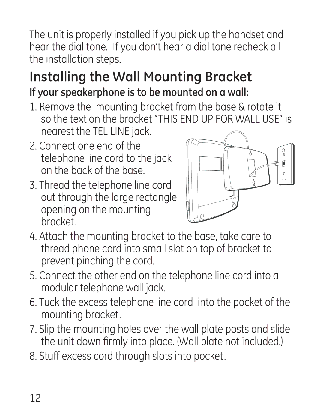 GE 29568 manual Installing the Wall Mounting Bracket, If your speakerphone is to be mounted on a wall 