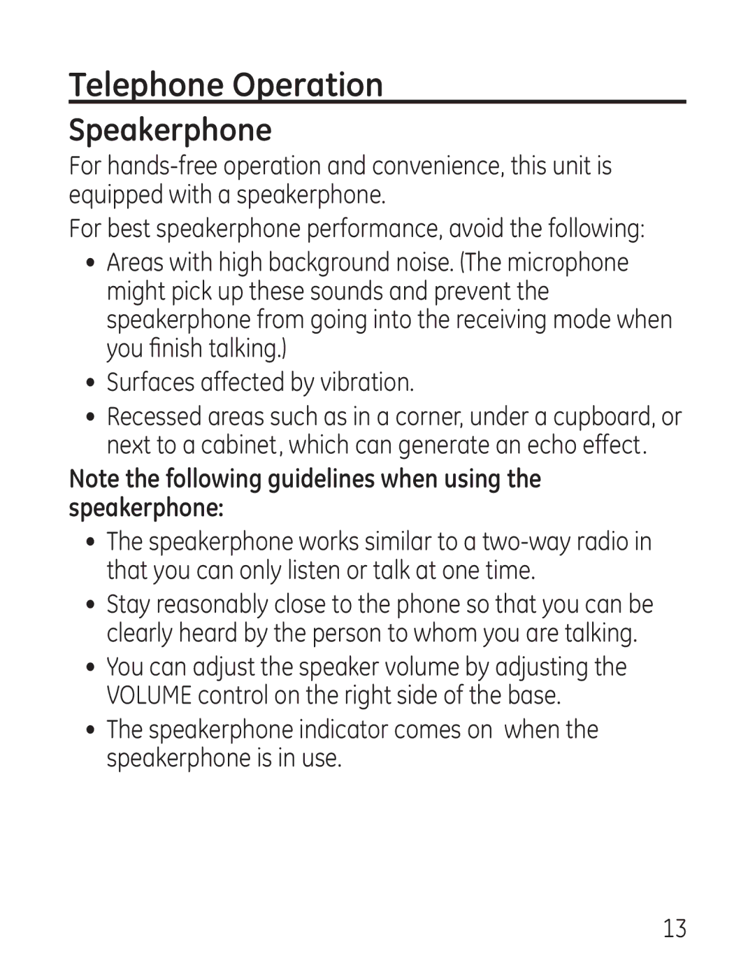 GE 29568 manual Telephone Operation, Speakerphone 