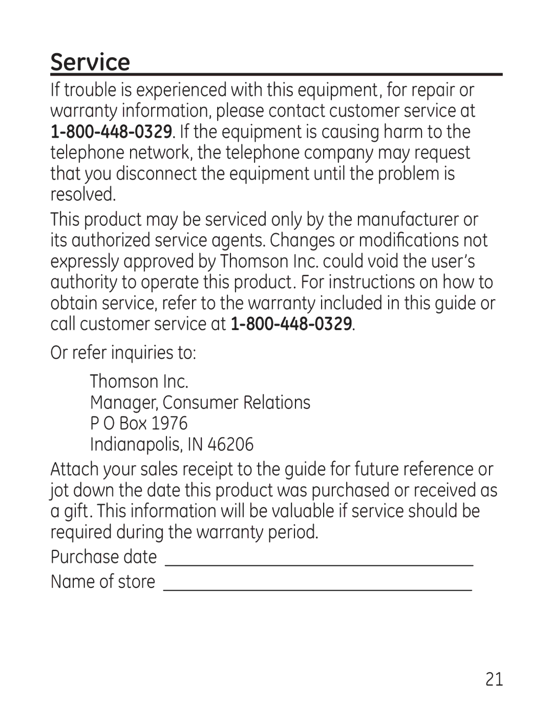 GE 29568 manual Service 