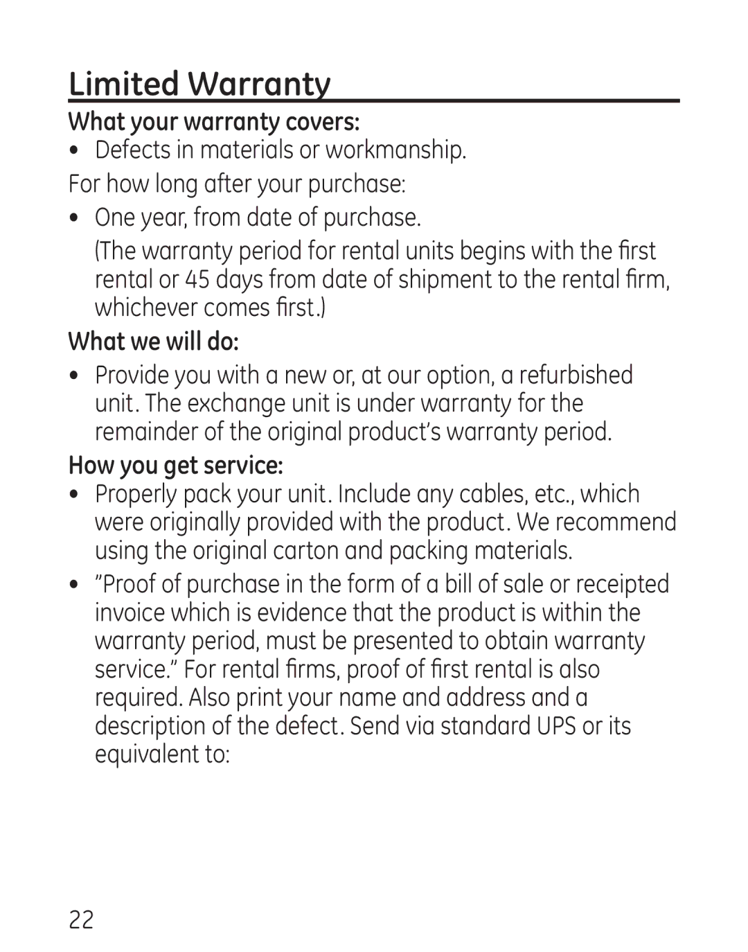 GE 29568 manual Limited Warranty, What your warranty covers, What we will do, How you get service 