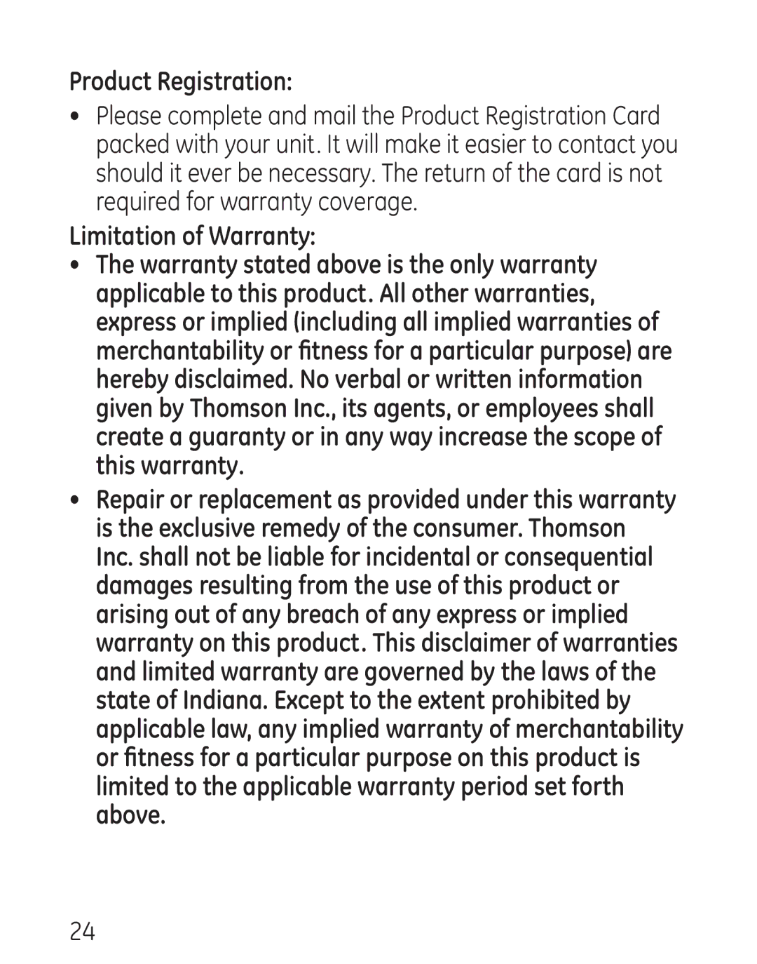 GE 29568 manual Product Registration, Limitation of Warranty 