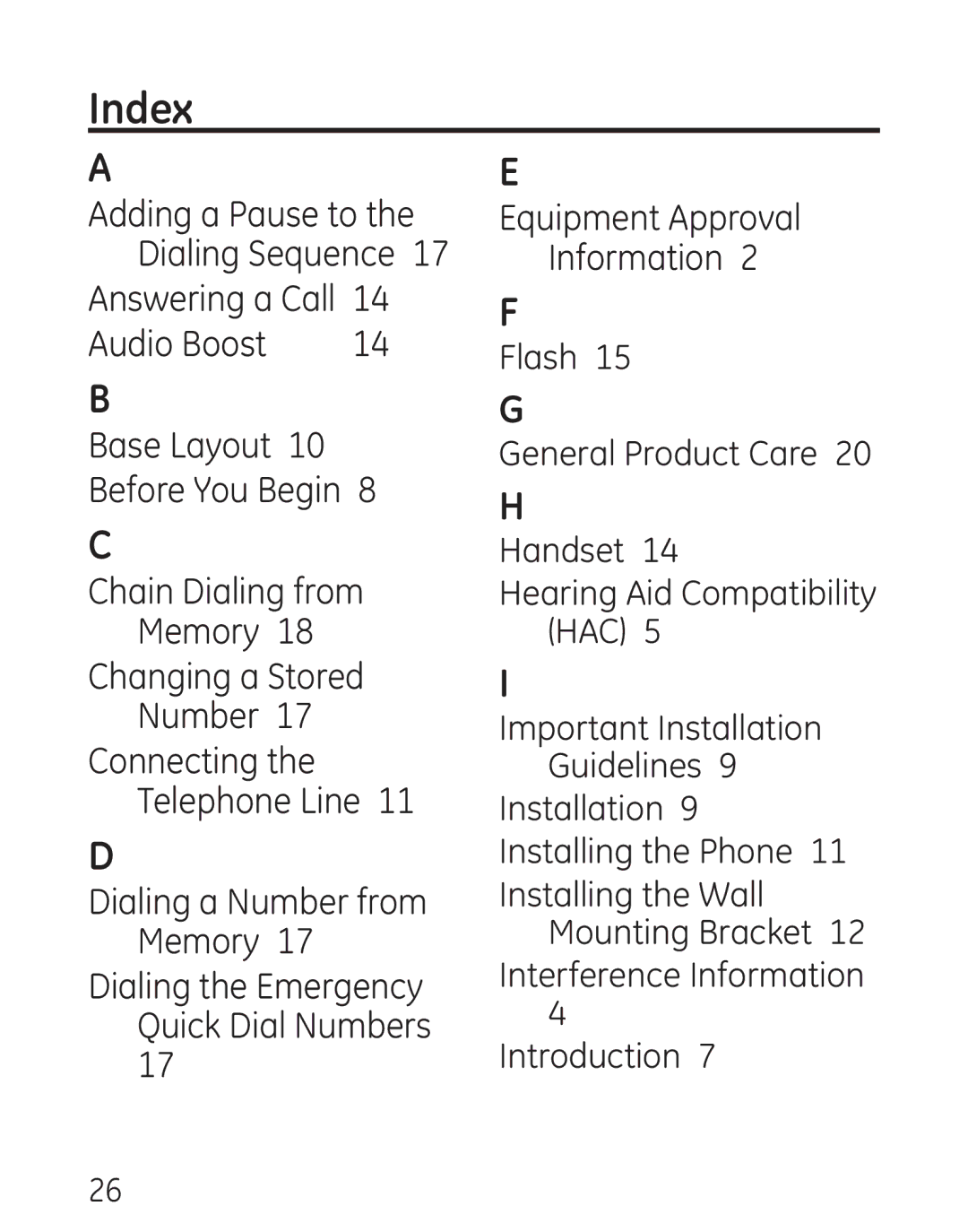 GE 29568 manual Index 