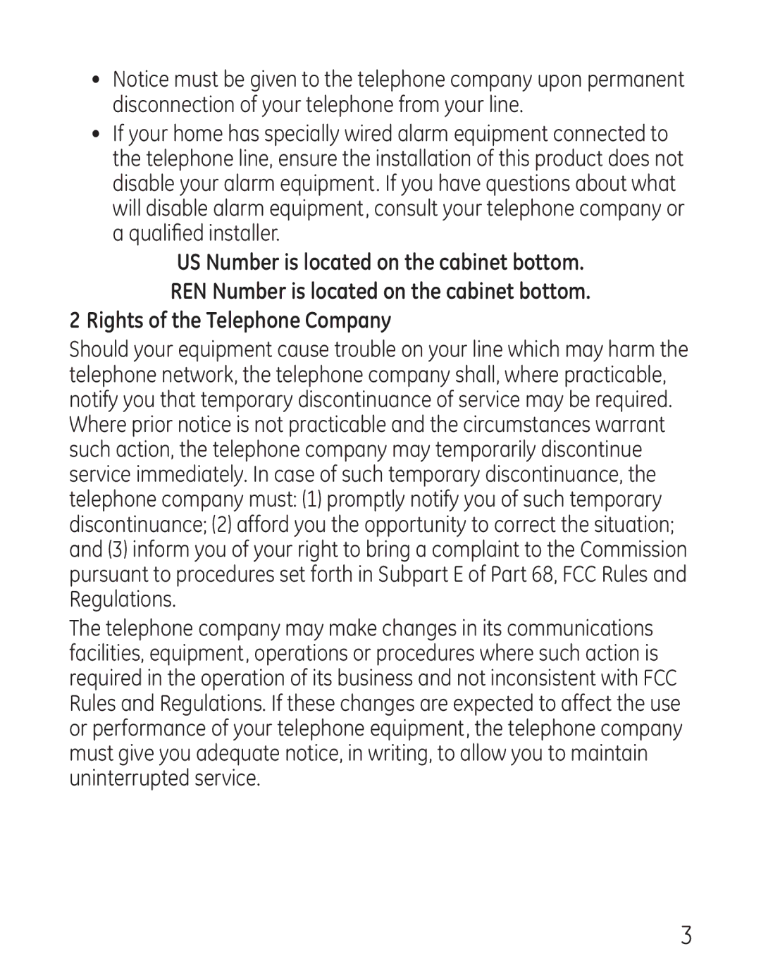 GE 29568 manual Rights of the Telephone Company 