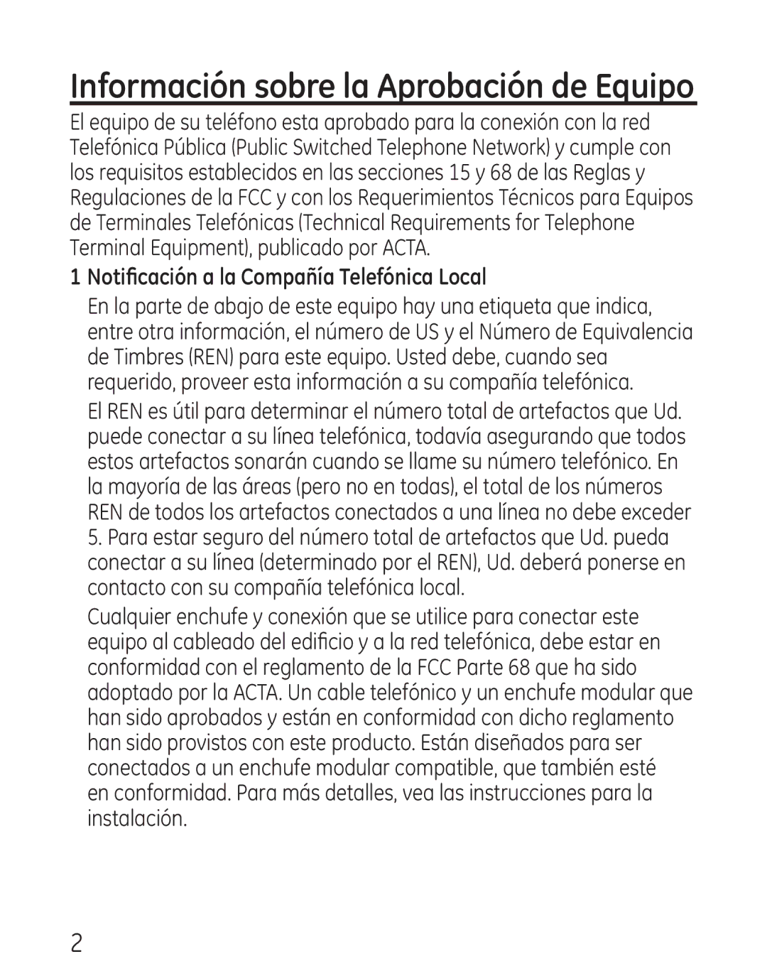 GE 29568 manual Información sobre la Aprobación de Equipo 