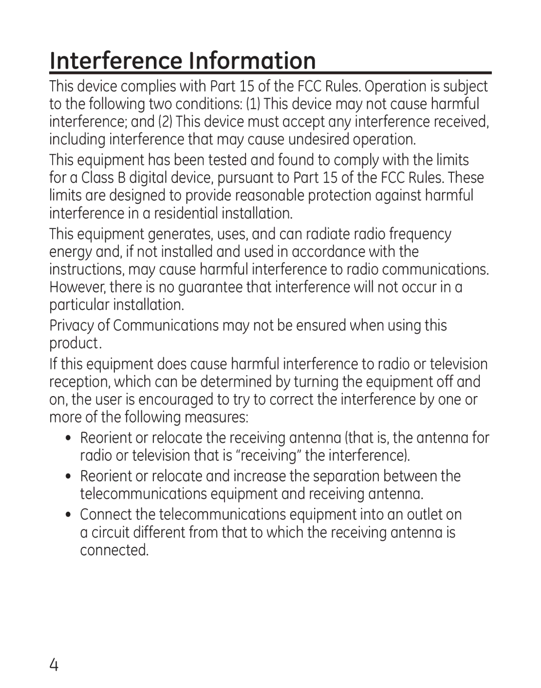 GE 29568 manual Interference Information 