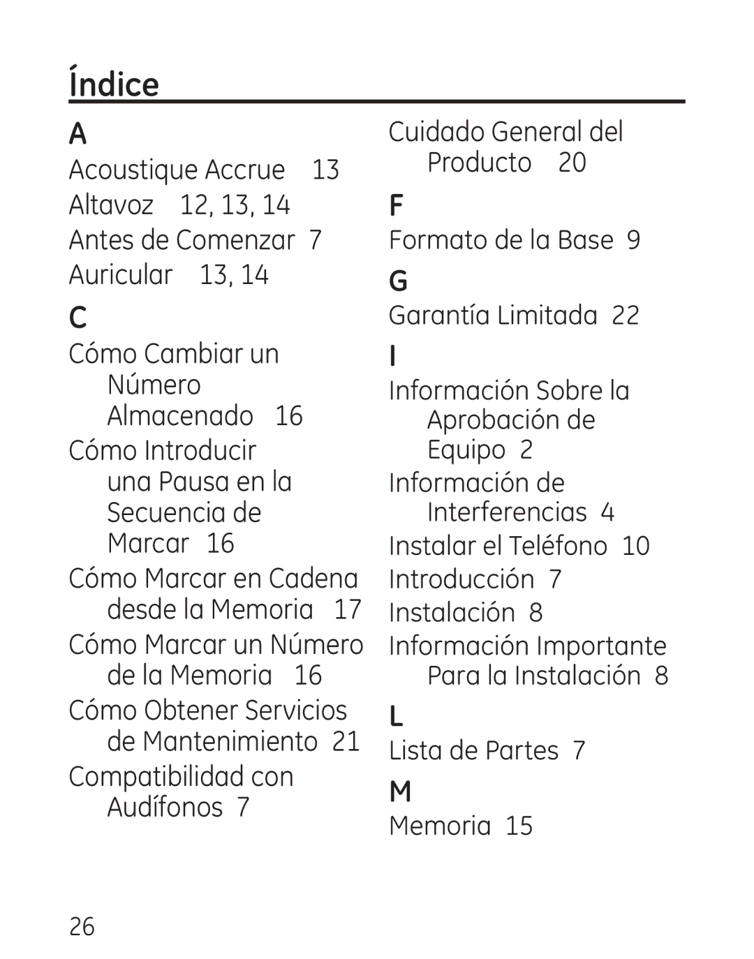 GE 29568 manual Índice, Cuidado General del Producto 