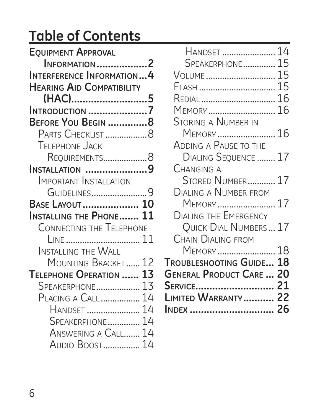 GE 29568 manual Table of Contents 