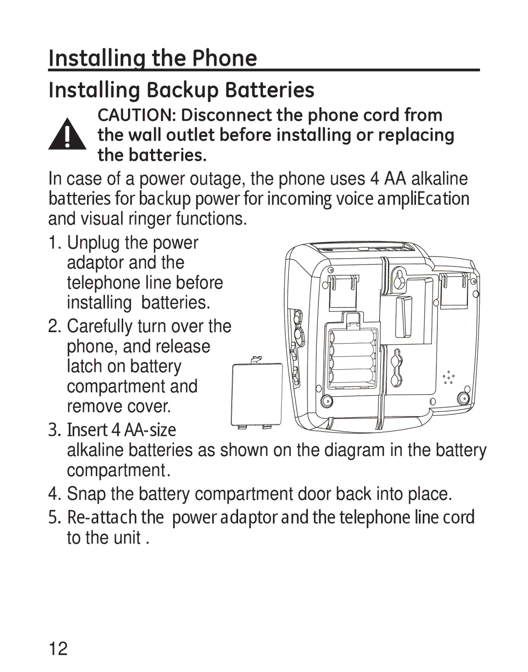 GE 29578 manual Installing the Phone, Installing Backup Batteries, Carefully turn over 