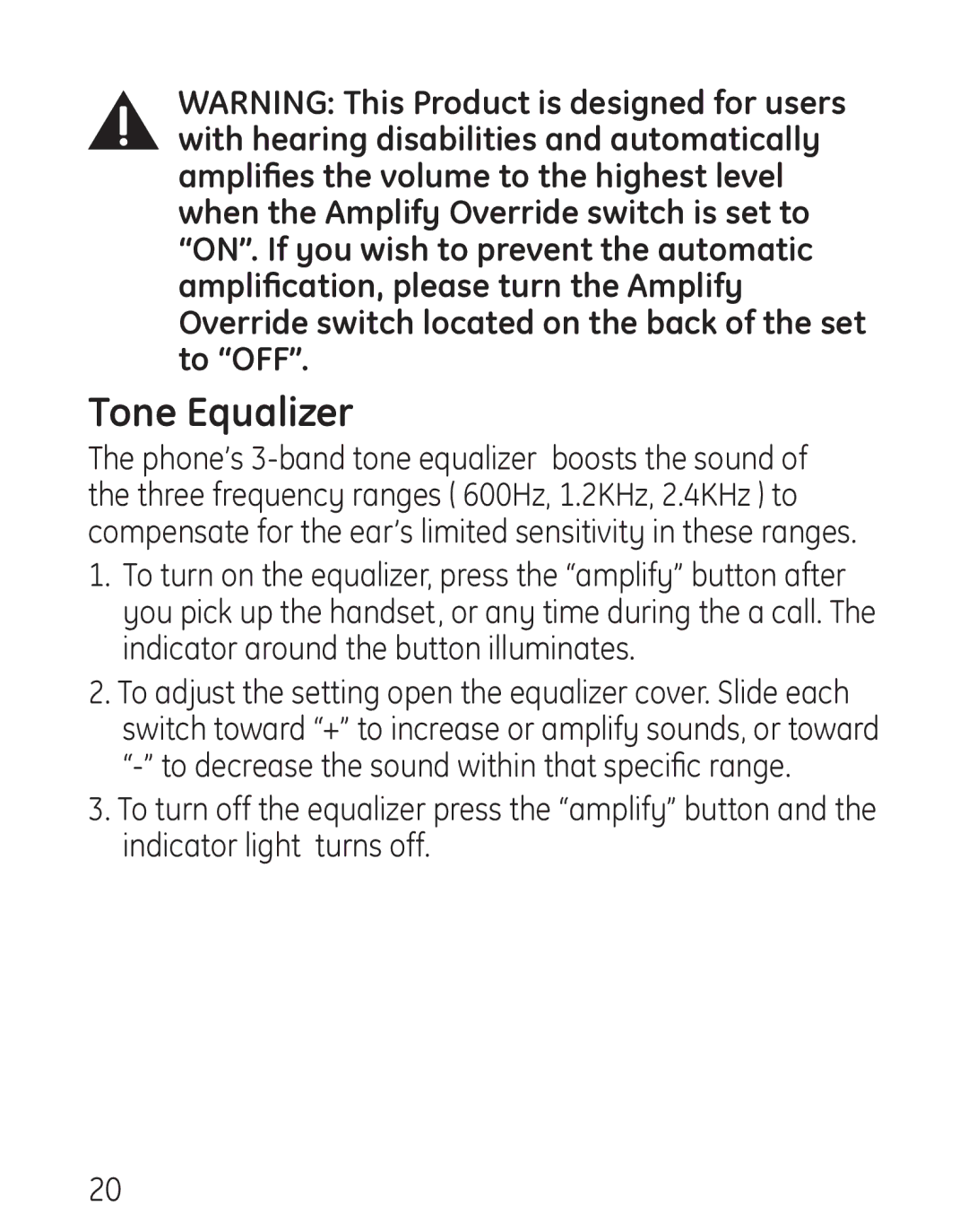 GE 29578 manual Tone Equalizer 