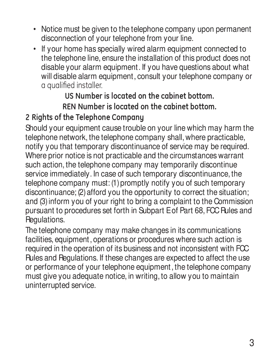 GE 29578 manual Rights of the Telephone Company 