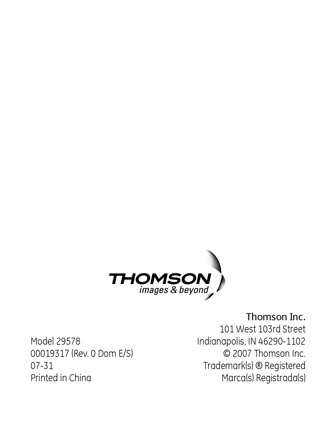 GE 29578 manual Thomson Inc 