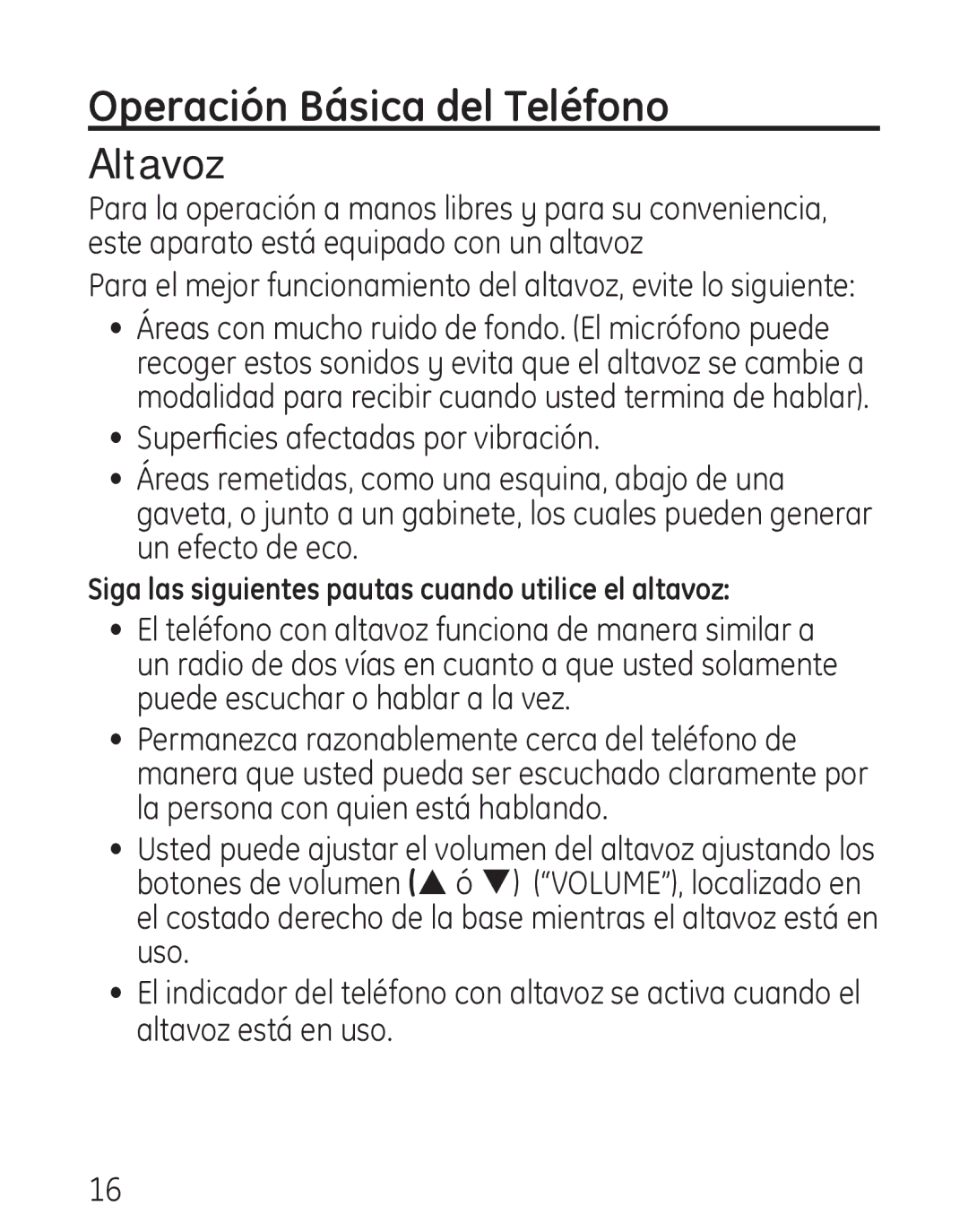 GE 29578 manual Operación Básica del Teléfono, Altavoz 