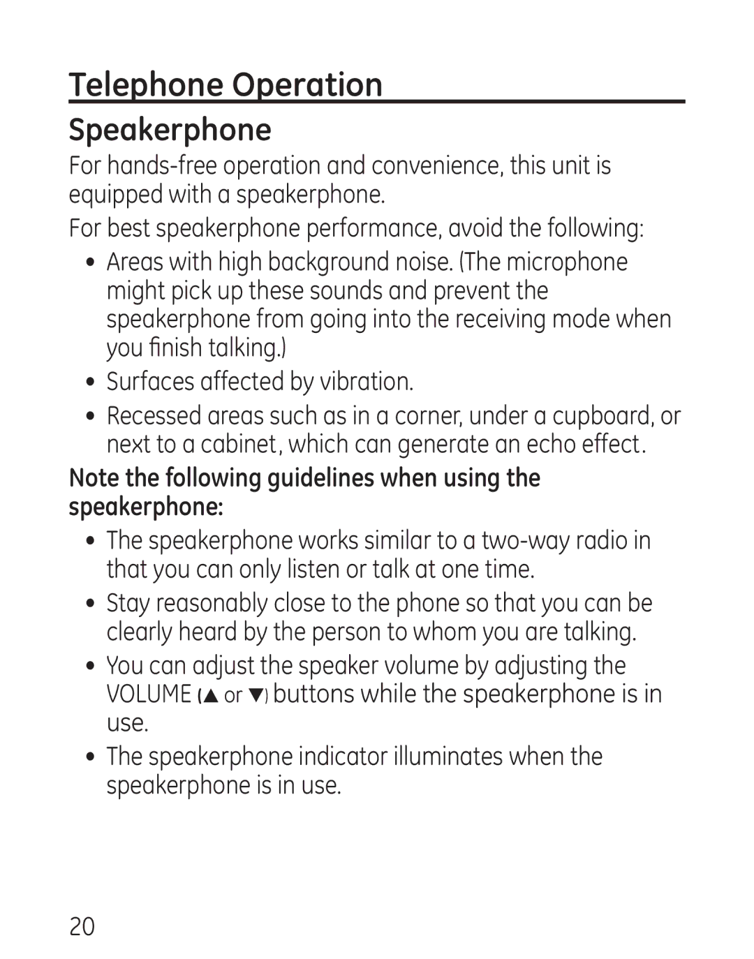 GE 29579 manual Telephone Operation, Speakerphone 