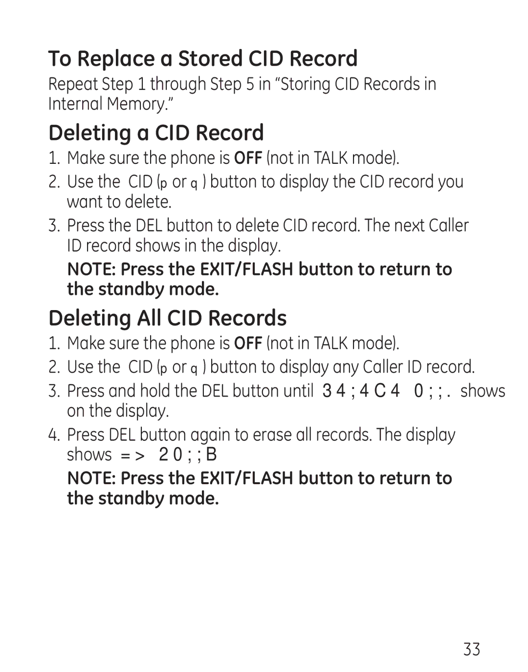 GE 29579 manual To Replace a Stored CID Record, Deleting a CID Record, Deleting All CID Records 