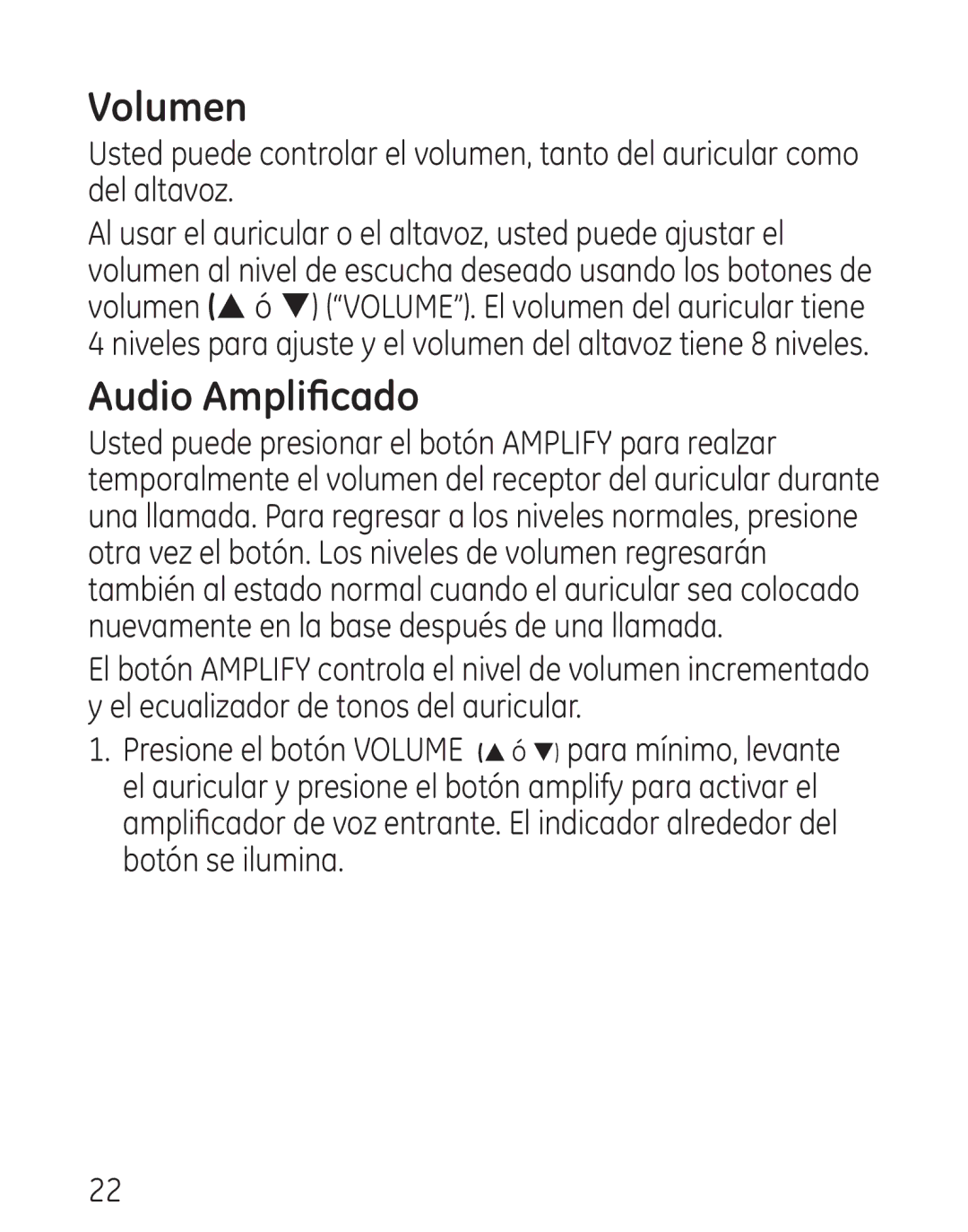 GE 29579 manual Volumen, Audio Amplificado 